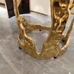 Gold Sculptural Side Table with Clear Ripple Acrylic Top and Organic Metal Base
